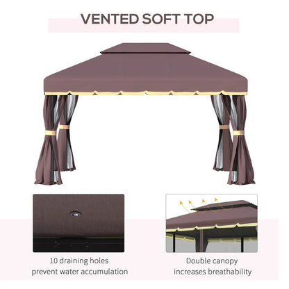 CoffeeColored Patio Gazebo 10x13ft Aluminum Frame With Mesh Netting  2Tier Roof 6