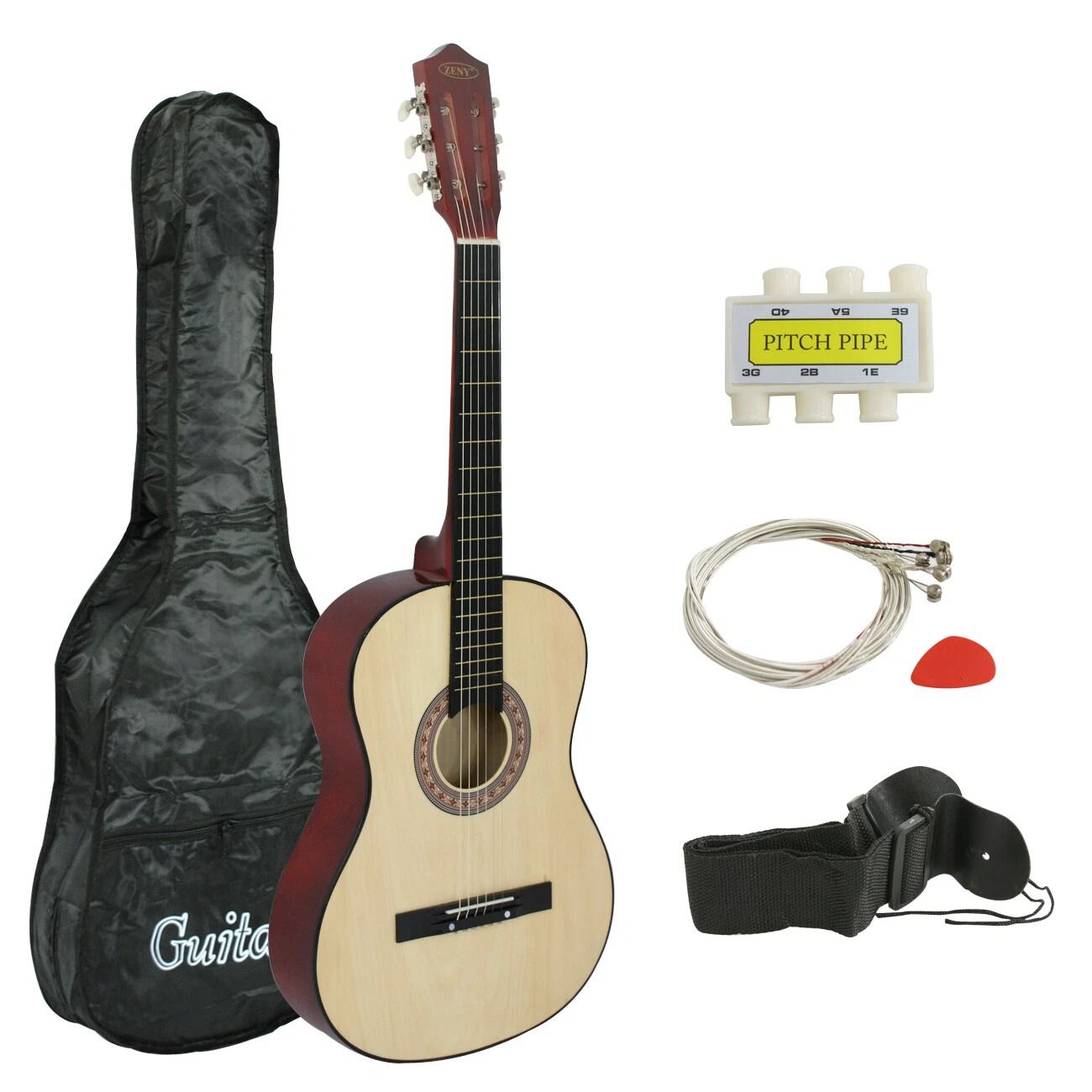38 Wooden Beginners Acoustic Guitar Set With Case Strap Pick  Natural Finish For RightHanded Player 1
