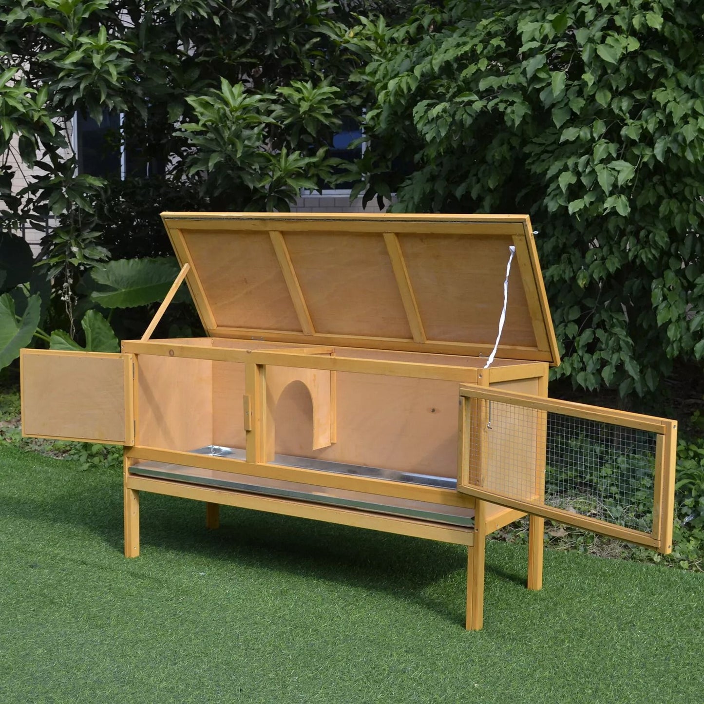 Weatherproof Wood Hutch For Small Animals Raised Outdoor Backyard Habitat  Resistant Cage 1