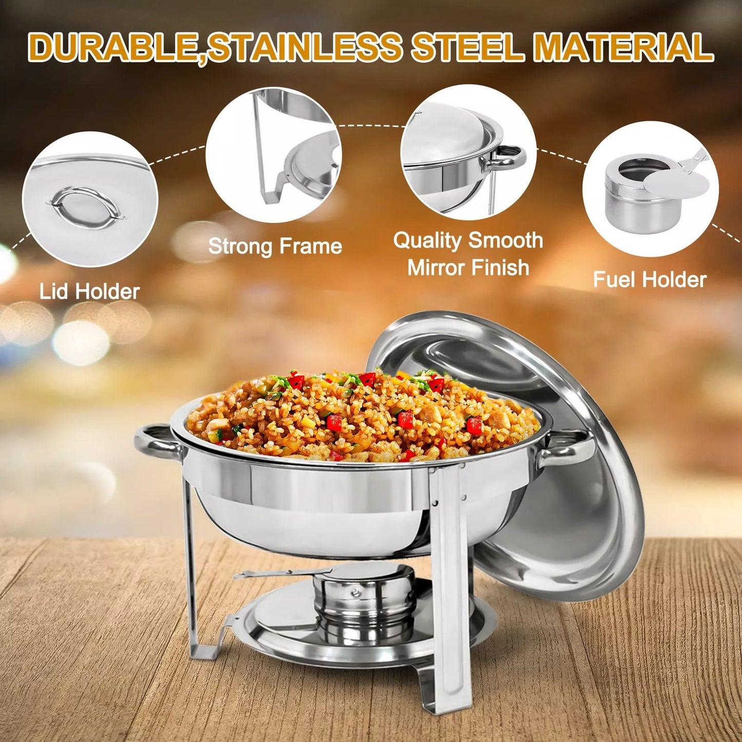 3 Pack Round Chafing Dishes 5 Stainless Steel FullSize Buffet Tray Set For Catering Weddings  Event 3