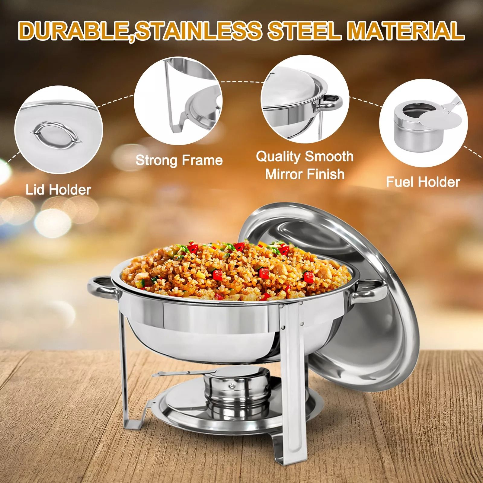 3 Pack Round Chafing Dishes 5 Stainless Steel FullSize Buffet Tray Set For Catering Weddings  Event 3