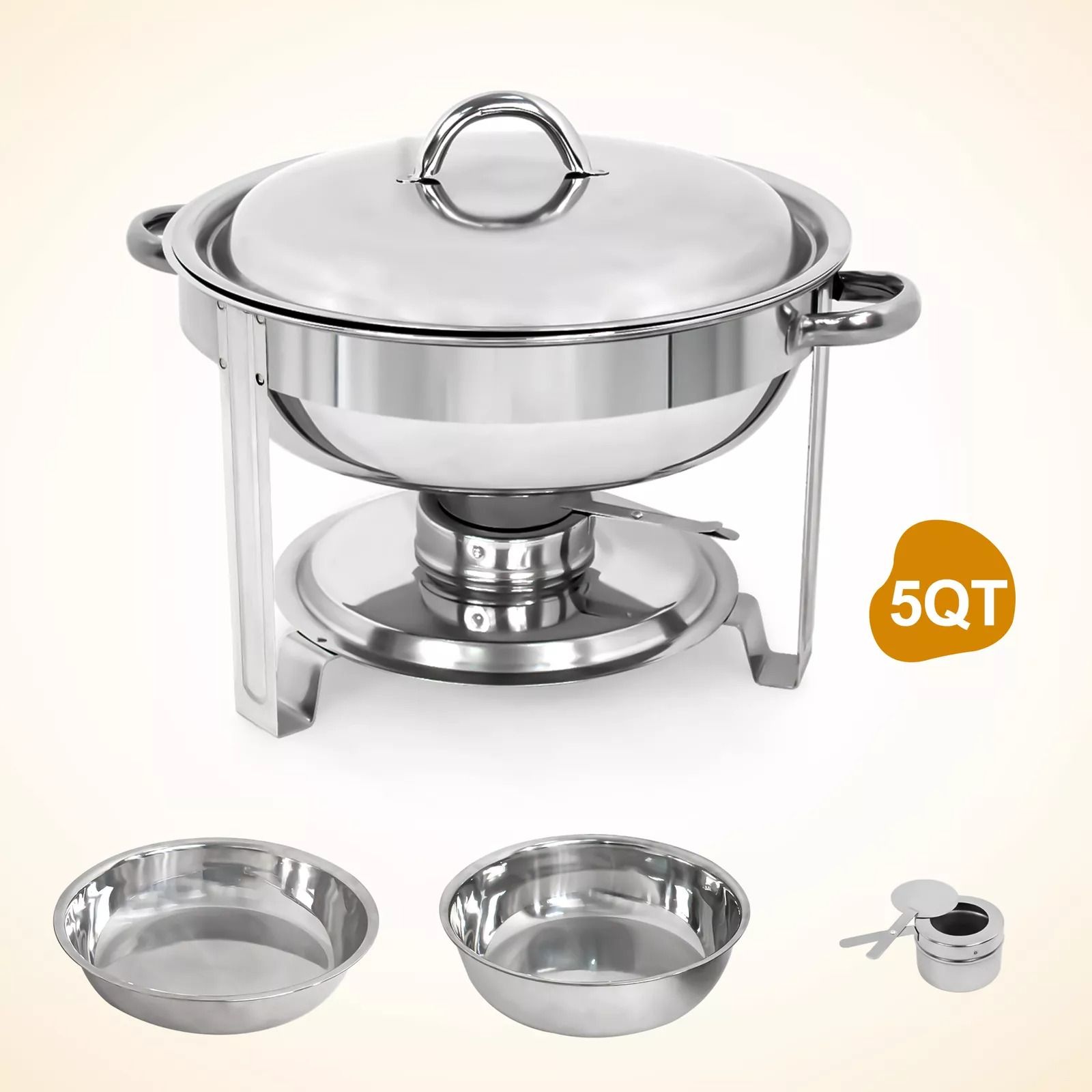 3 Pack Round Chafing Dishes 5 Stainless Steel FullSize Buffet Tray Set For Catering Weddings  Event 4