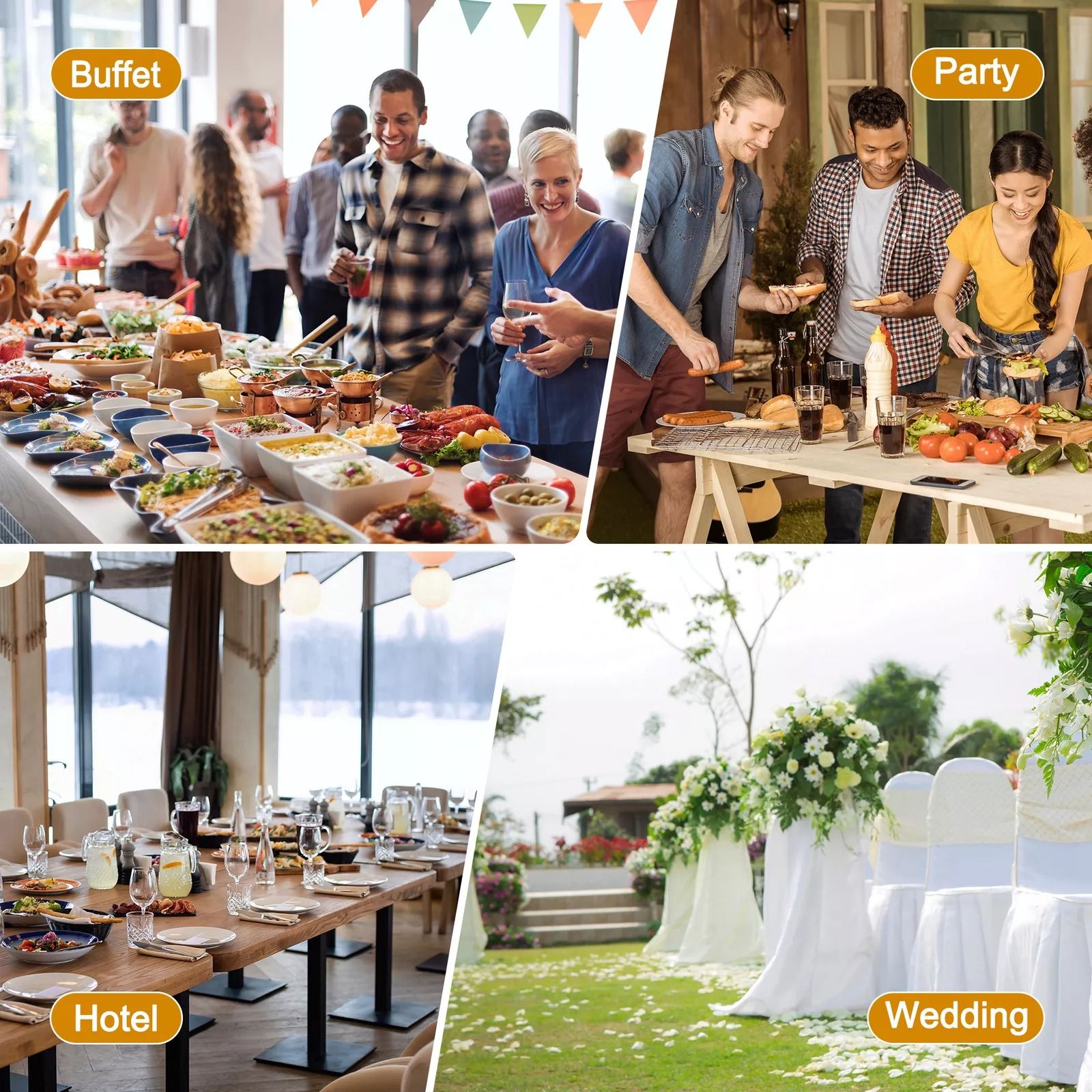 3 Pack Round Chafing Dishes 5 Stainless Steel FullSize Buffet Tray Set For Catering Weddings  Event 5