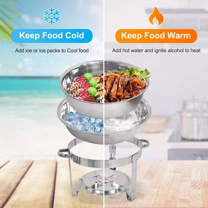 3 Pack Round Chafing Dishes 5 Stainless Steel FullSize Buffet Tray Set For Catering Weddings  Event 8