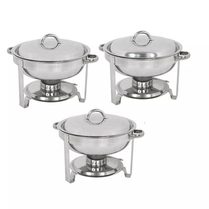 3 Pack Round Chafing Dishes 5 Stainless Steel Full-Size Buffet Tray Set for Catering, Weddings & Events