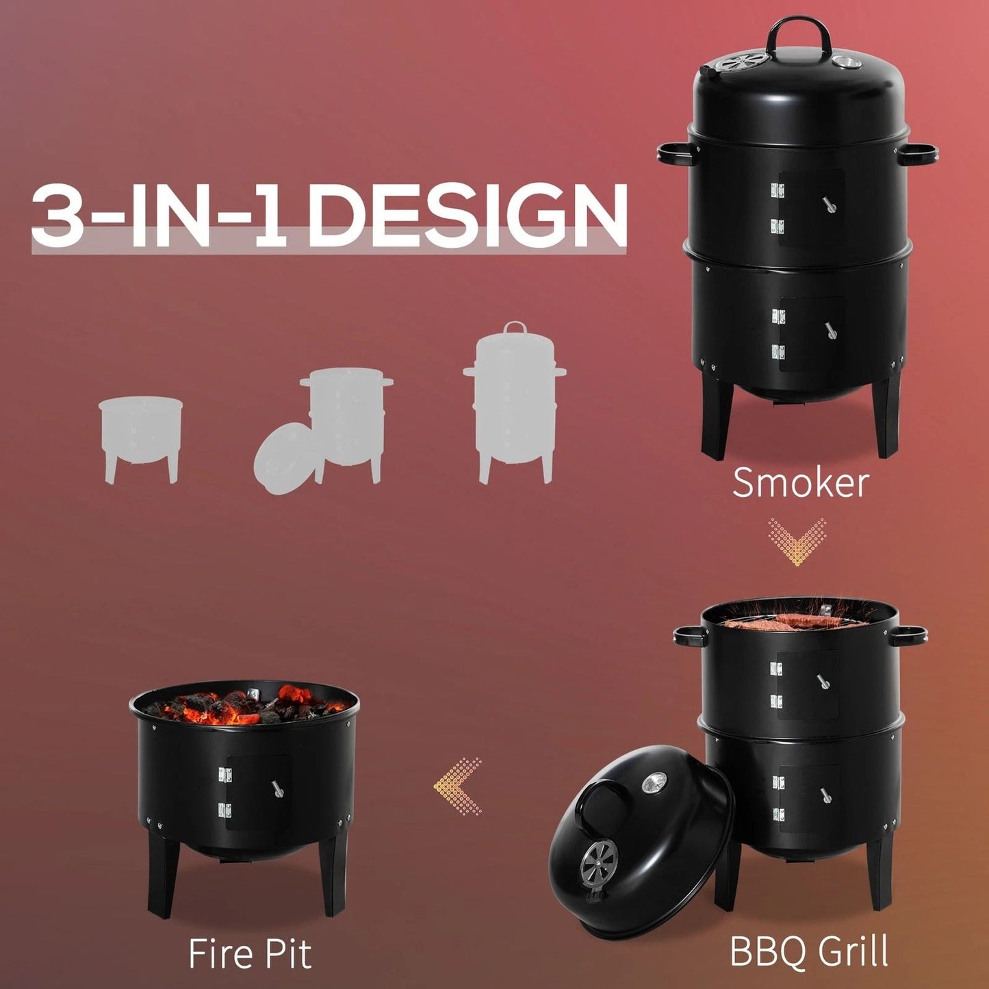 HeavyDuty Charcoal Smoker  Grill Outdoor BBQ With 2 Cooking Racks  BuiltIn Heat Thermometer 4