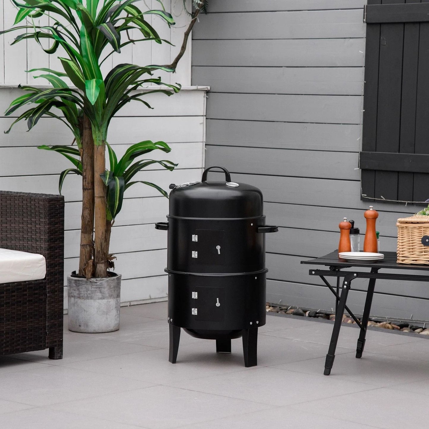 HeavyDuty Charcoal Smoker  Grill Outdoor BBQ With 2 Cooking Racks  BuiltIn Heat Thermometer 1