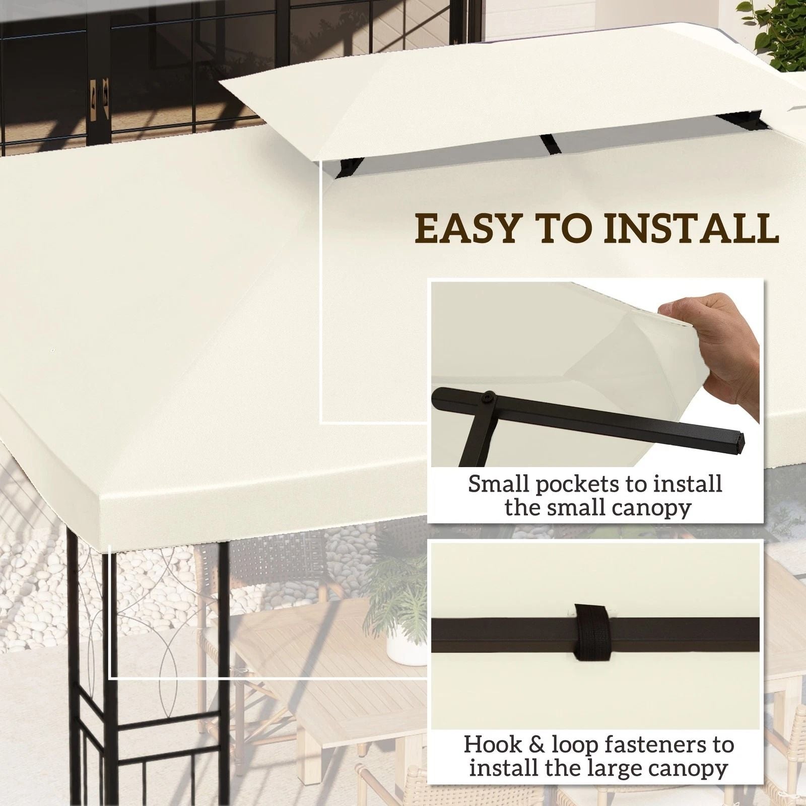 Replacement Gazebo Canopy Top Cover 13x10ft 2Tier Cream White Patio Shade 3