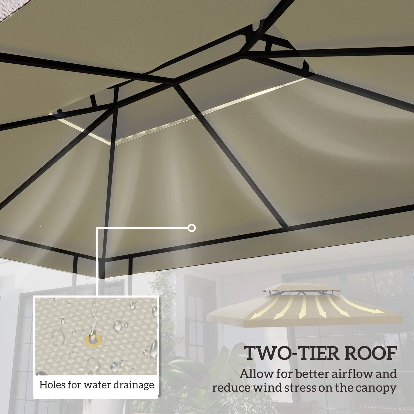 Replacement Gazebo Canopy Top Cover 13x10ft 2Tier Cream White Patio Shade 2