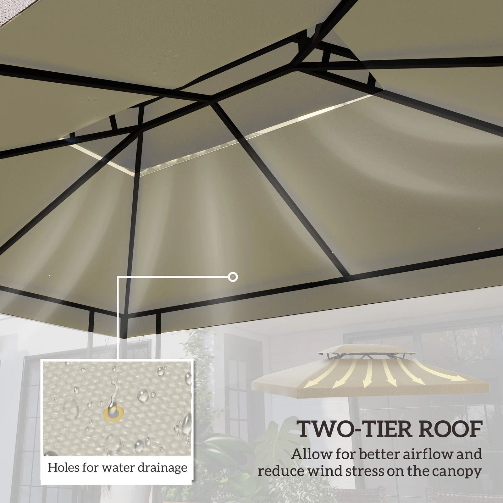Replacement Gazebo Canopy Top Cover 13x10ft 2Tier Cream White Patio Shade 2