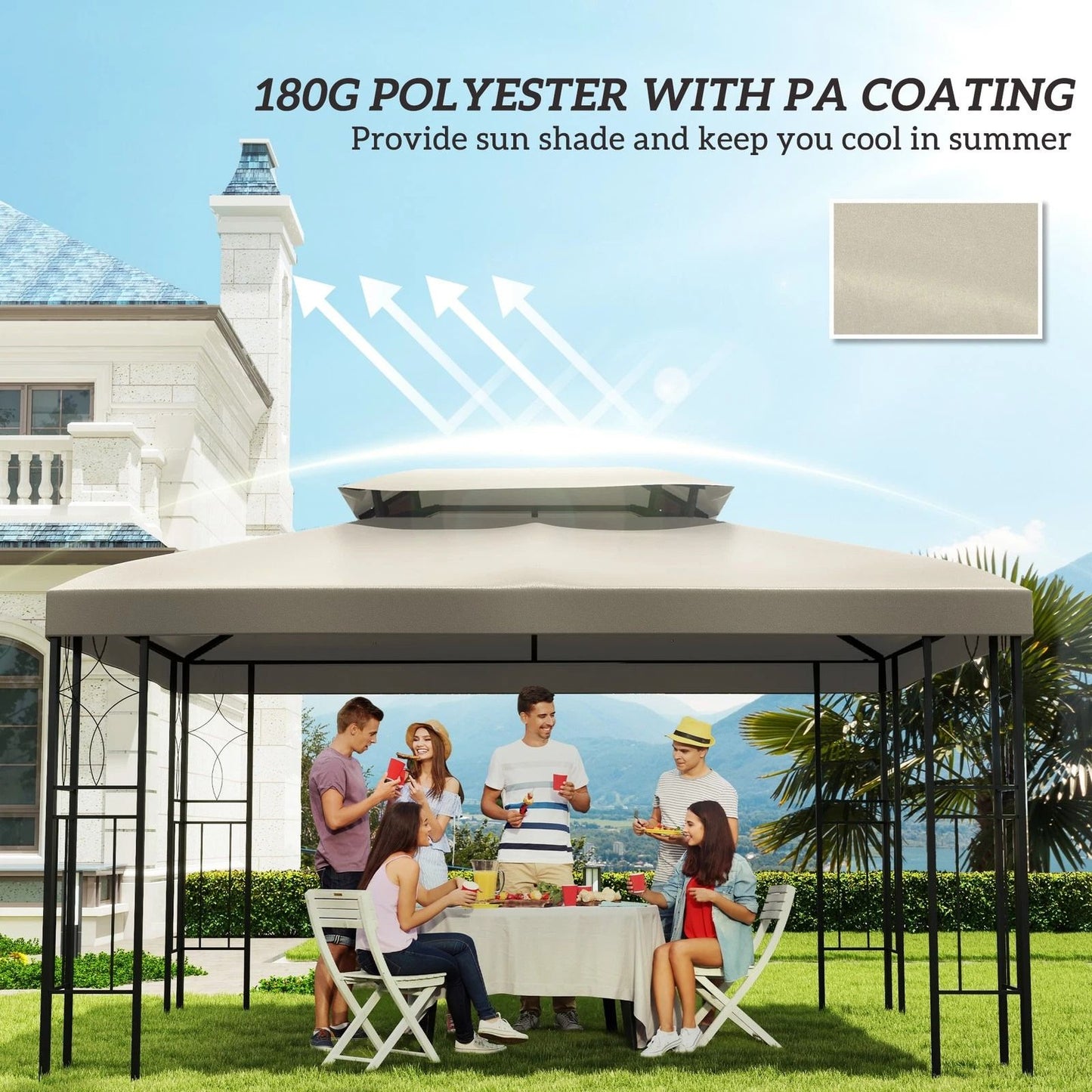Replacement Gazebo Canopy Top Cover 13x10ft 2Tier Cream White Patio Shade 6
