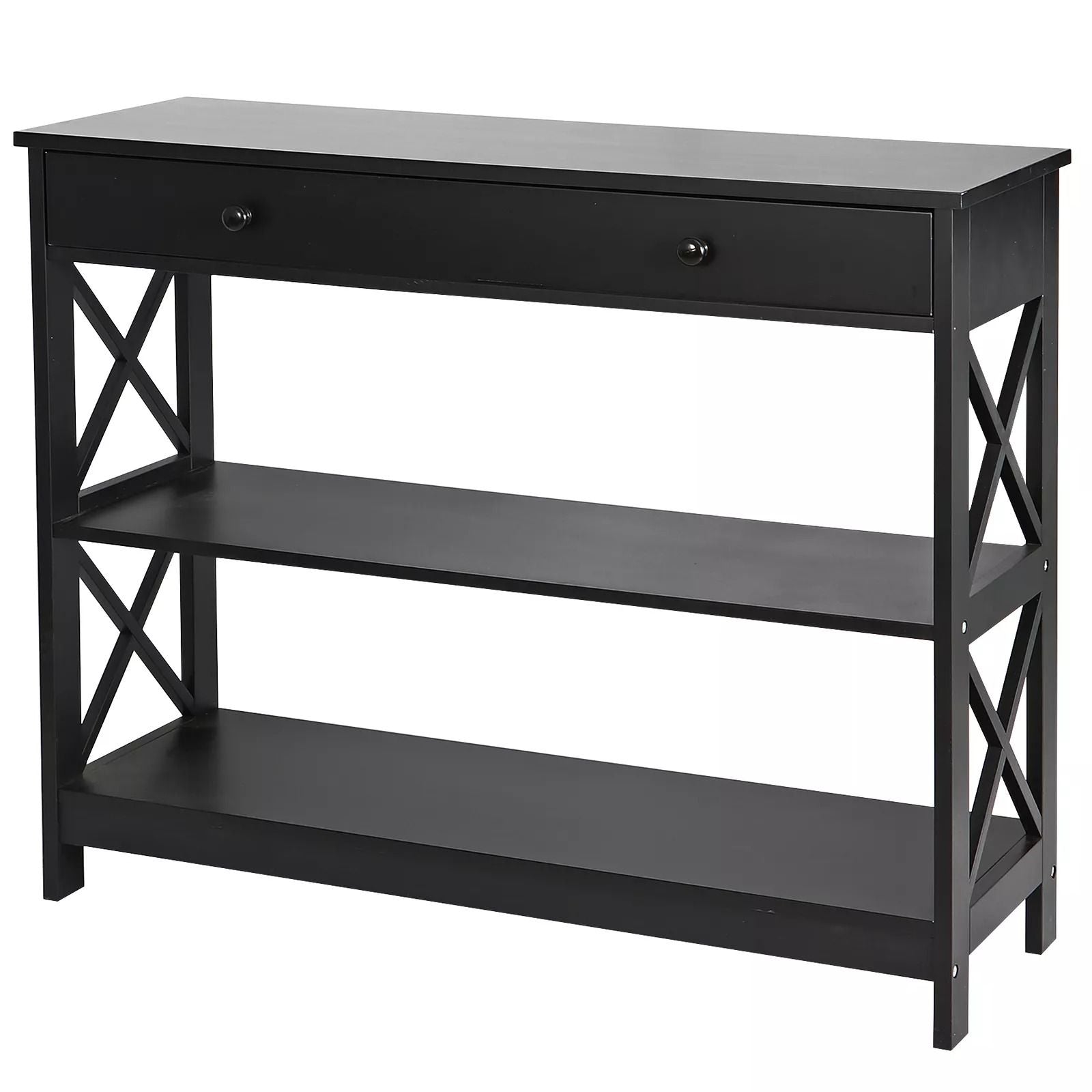 Black Console Table With Drawer  Storage Shelf  Sturdy Sofa Table Hallway Furniture For Living Room 3