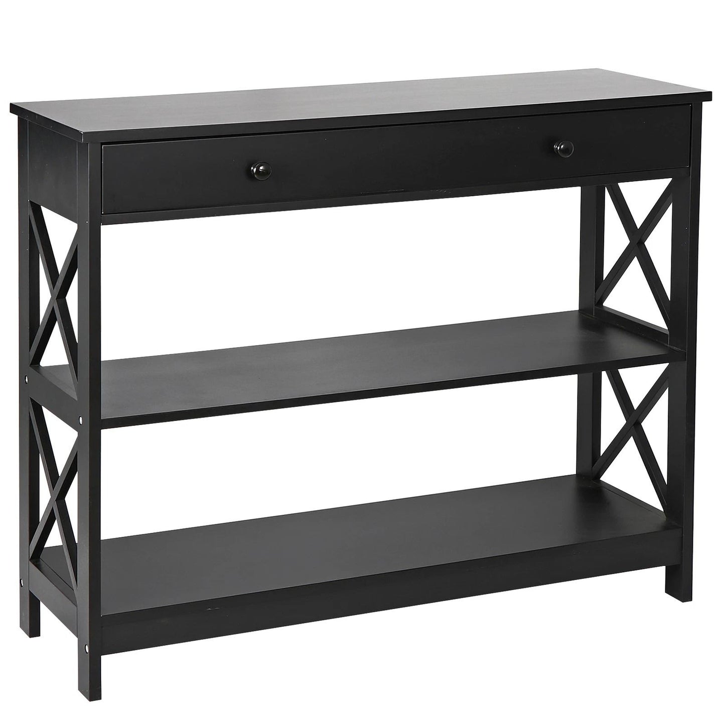 Black Console Table With Drawer  Storage Shelf  Sturdy Sofa Table Hallway Furniture For Living Room 7