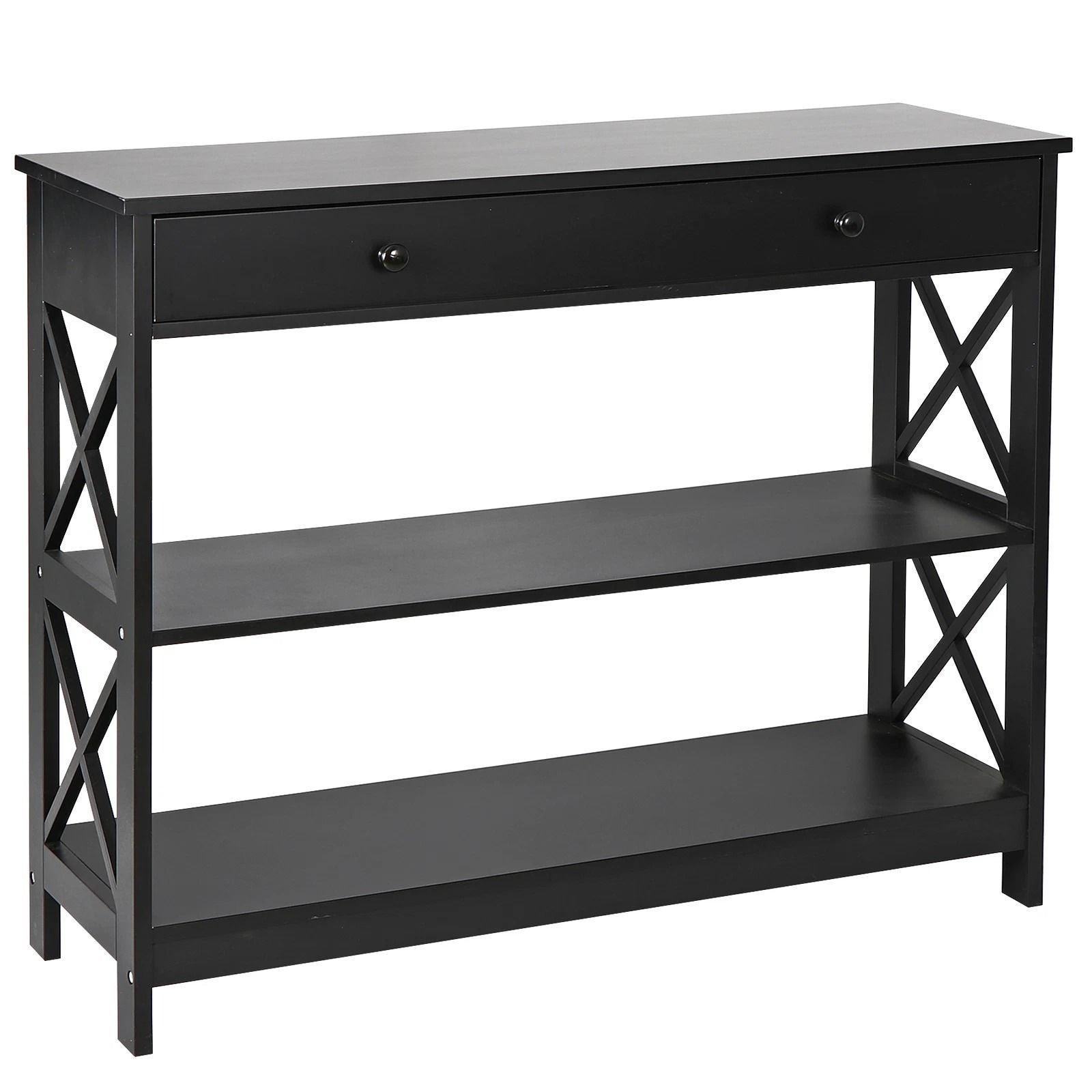 Black Console Table With Drawer  Storage Shelf  Sturdy Sofa Table Hallway Furniture For Living Room 7