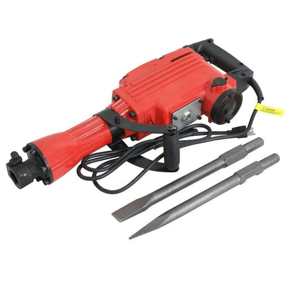 2200W Electric Demolition Jack Hammer  HeavyDuty Concrete Breaker With 2 Chisel Bit Bull Point Flat 2