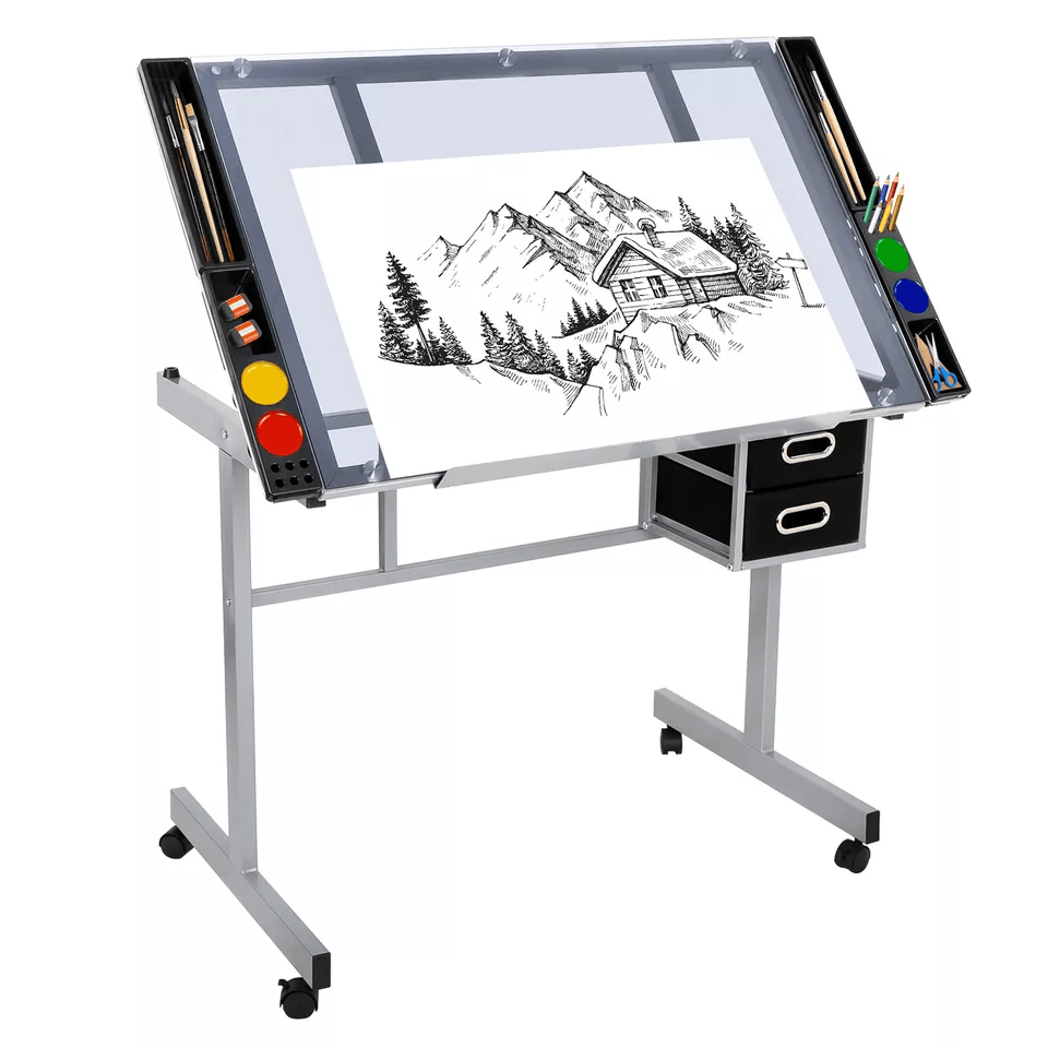 Tempered Glass Adjustable Rolling Drawing Drafting Table Professional Art  Craft Work Station With  11