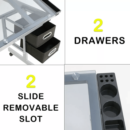 Tempered Glass Adjustable Rolling Drawing Drafting Table Professional Art  Craft Work Station With  6
