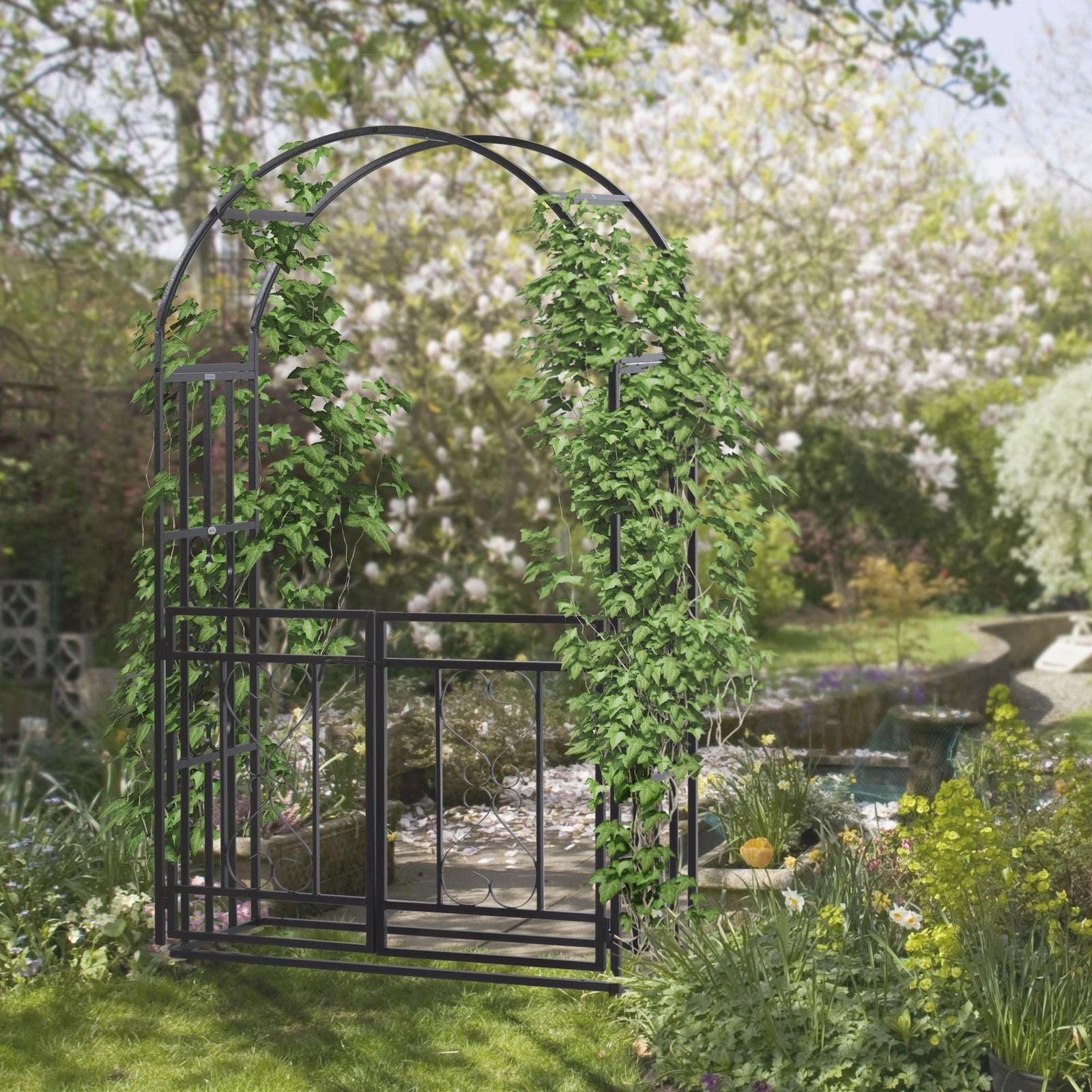HeavyDuty Metal Garden Arch 675 Outdoor Arbor For Weddings Climbing Plants  Decorative Hearts Desig 1