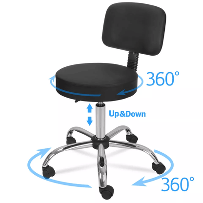 Adjustable Black Rolling Medical Spa Salon Stool With Backrest Cushion Swivel Chair For Tattoo Faci 1