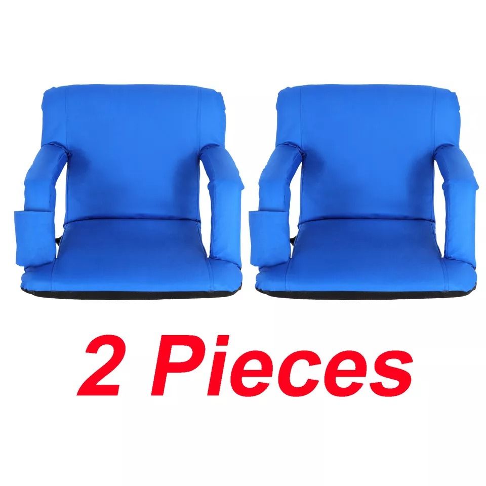 Set of 2 Portable Stadium Seats – Reclining Bleacher Chairs with 5 Positions, Blue Comfortable for Outdoor Events