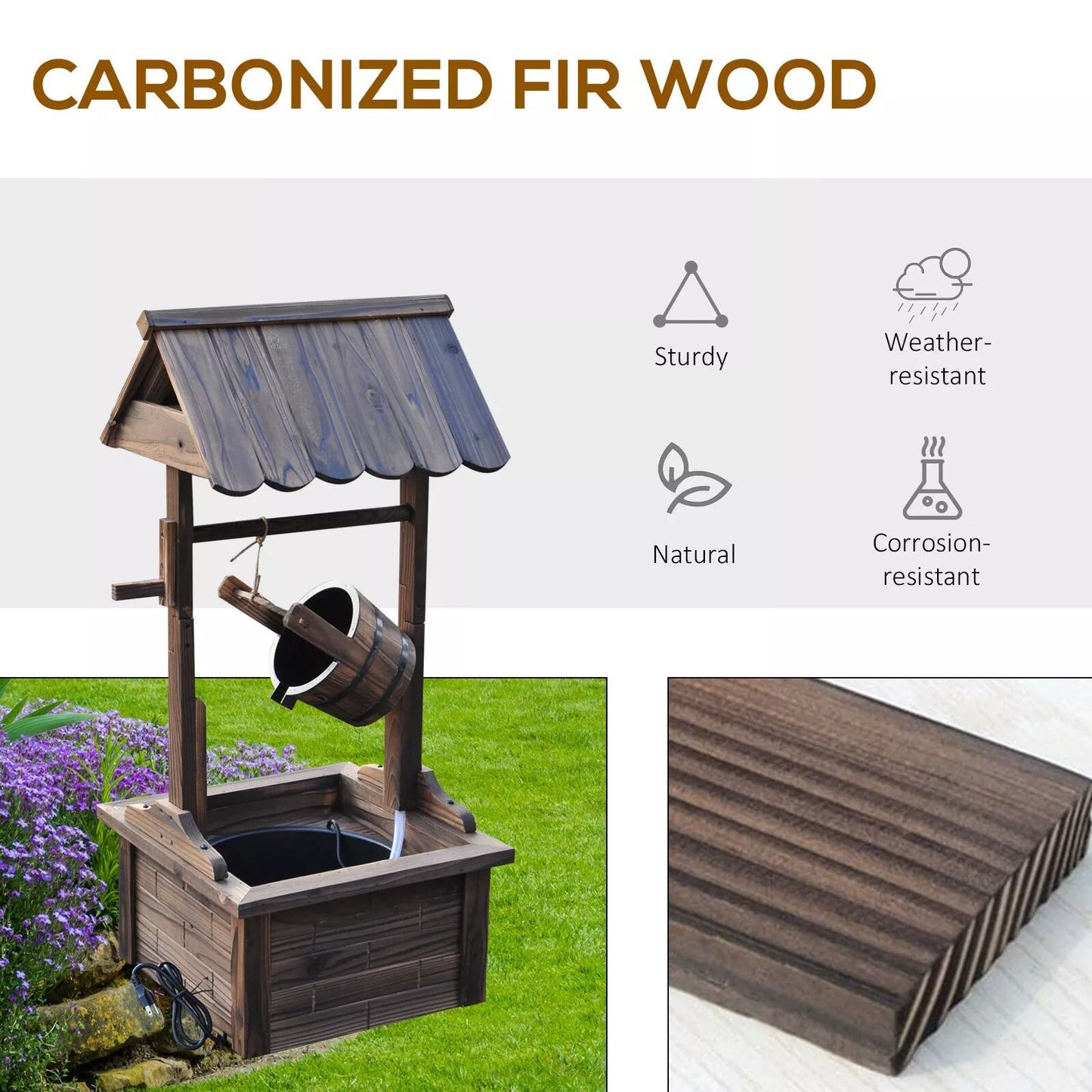 Outdoor Wishing Well Fountain Wooden Decorative Water Feature For Backyard  Garden 6