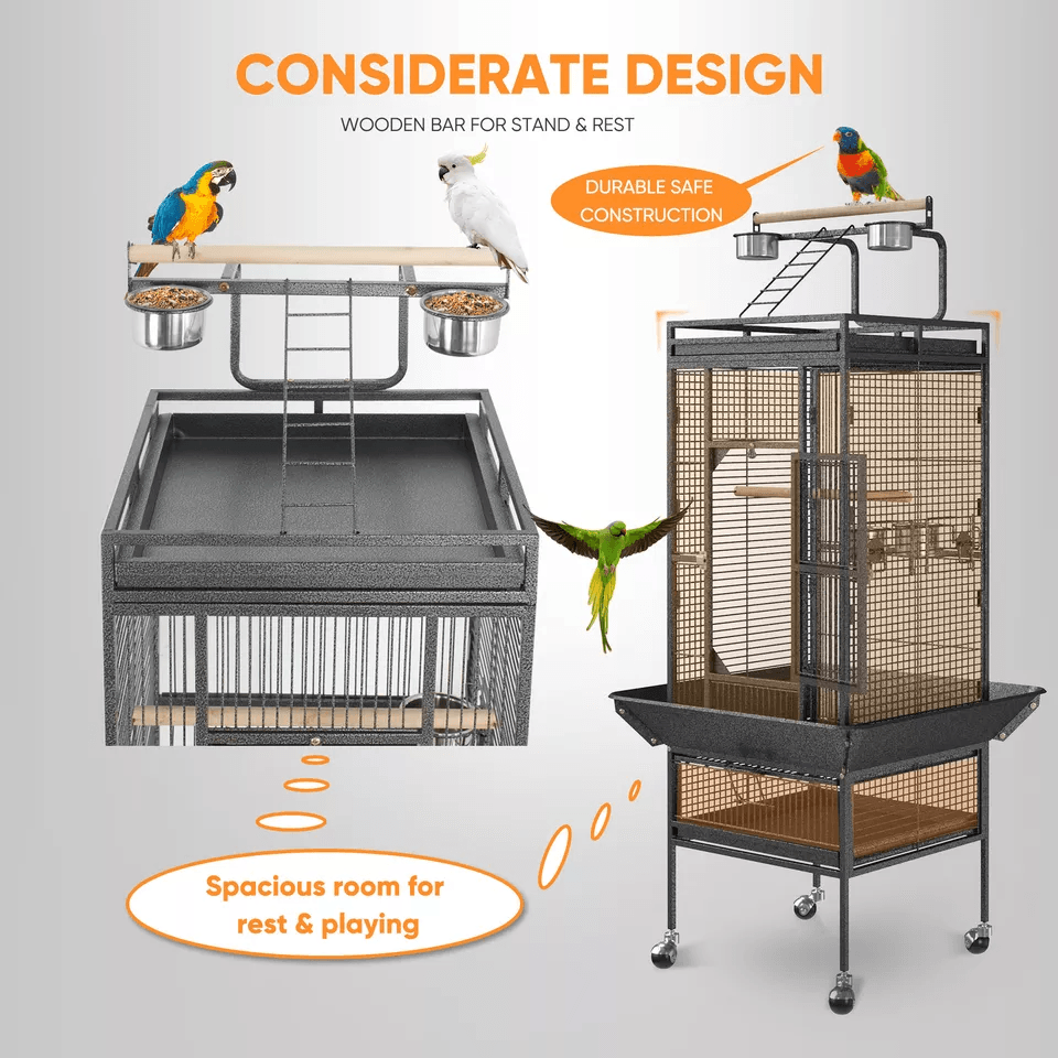 Large Parrot Cage With Stand Pet Bird Play Top For Parakeet Finch  Conure Steel Cage  Perches 2