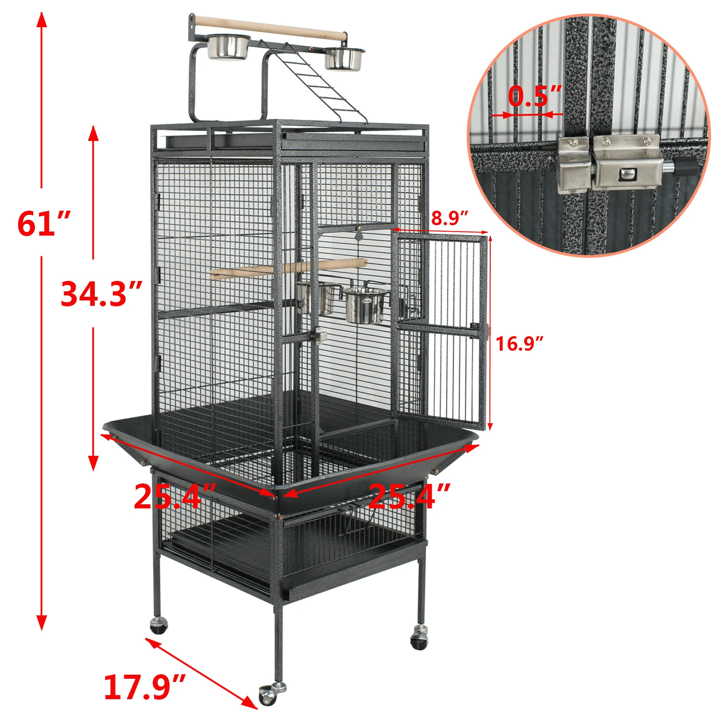 Large Parrot Cage With Stand Pet Bird Play Top For Parakeet Finch  Conure Steel Cage  Perches 3
