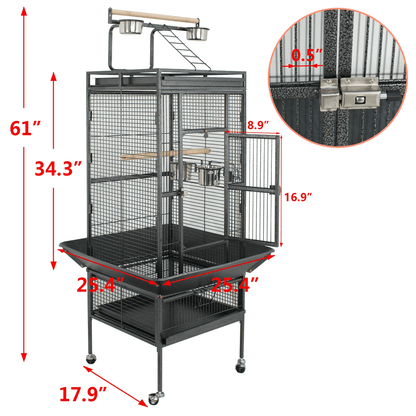 Large Parrot Cage With Stand Pet Bird Play Top For Parakeet Finch  Conure Steel Cage  Perches 3