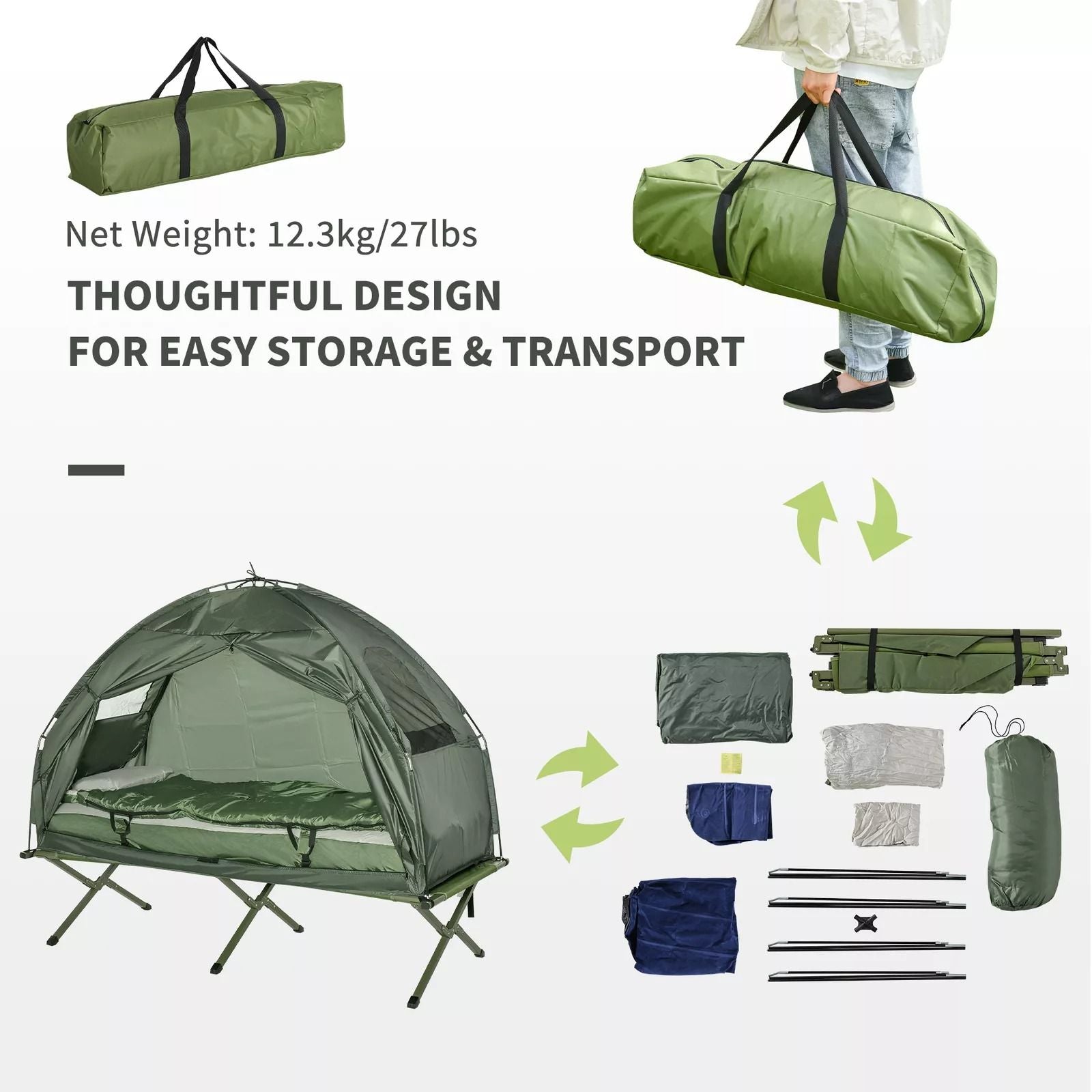 Outdoor Elevated Camping Cot AllinOne 1Person Tent Air Mattress  Sleeping Bag 4