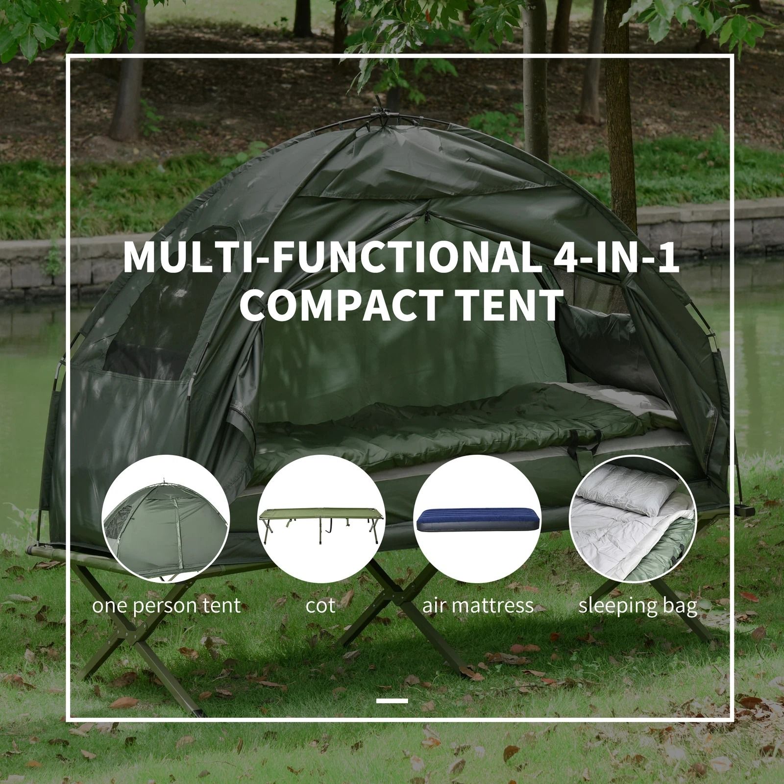 Outdoor Elevated Camping Cot AllinOne 1Person Tent Air Mattress  Sleeping Bag 3