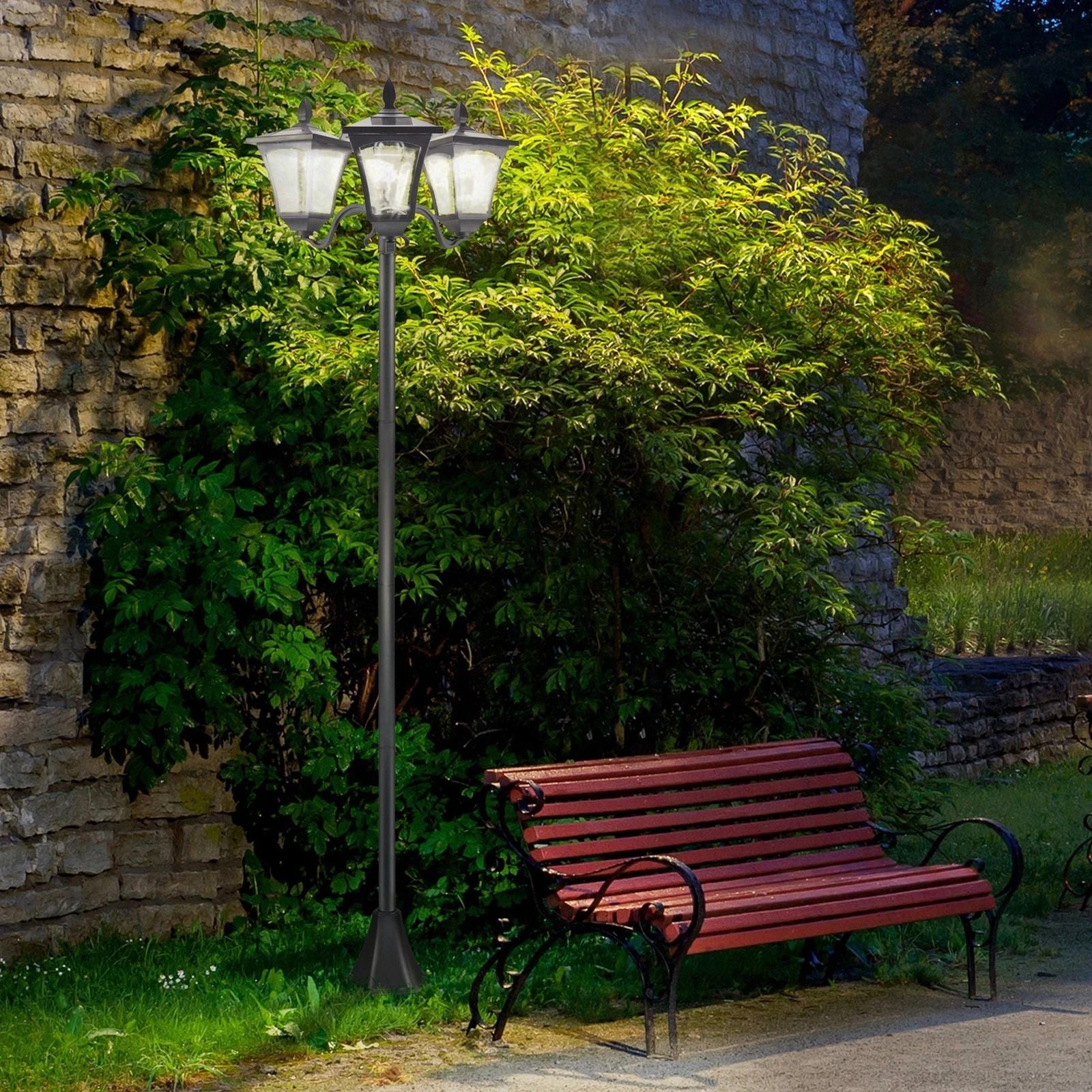 Triple Head Solar Light Post, Durable All-Weather Outdoor Lamp for Driveways & Landscaping