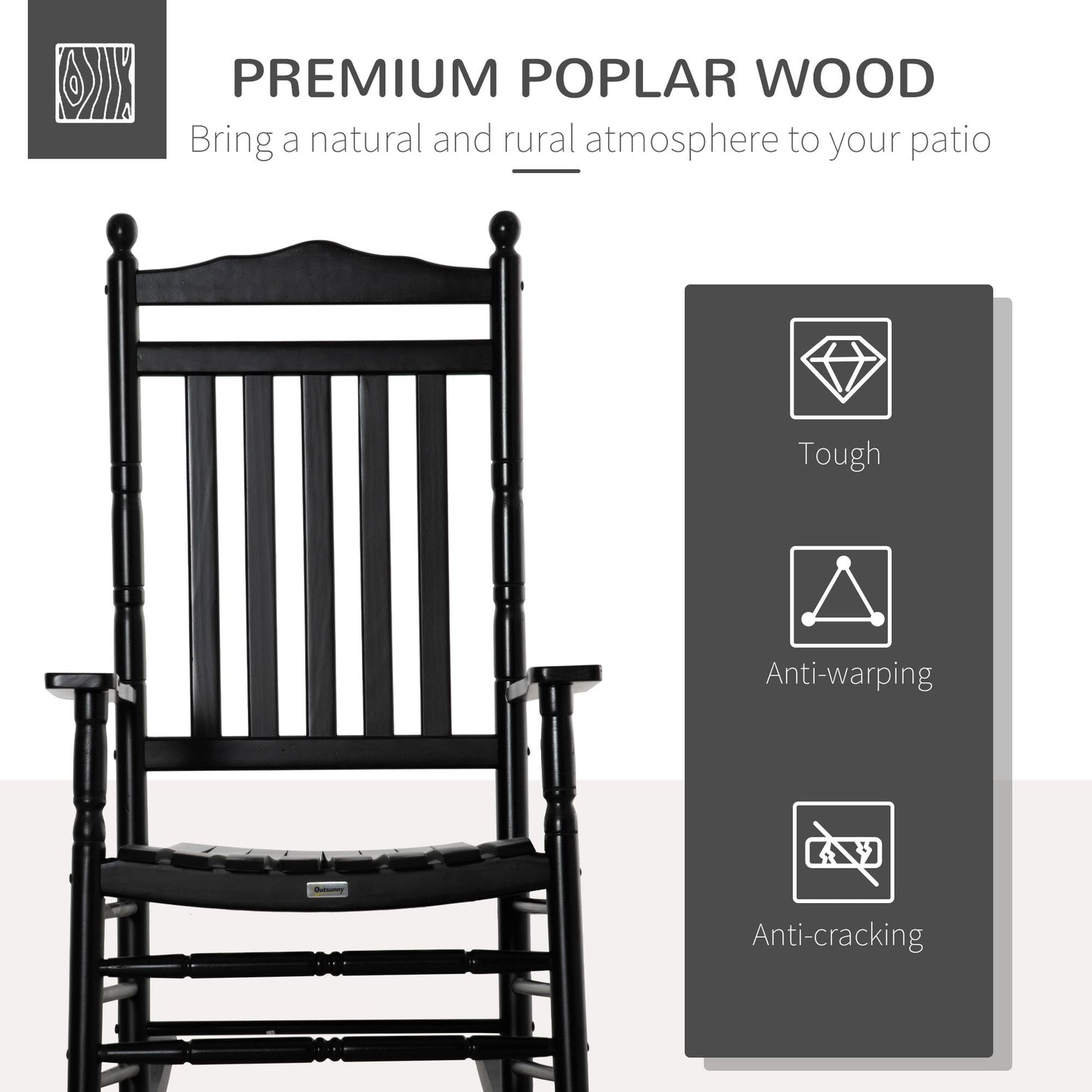 Outsunny Traditional Wooden Rocking Chair Sturdy Porch Rocker For Outdoor Relaxation 9
