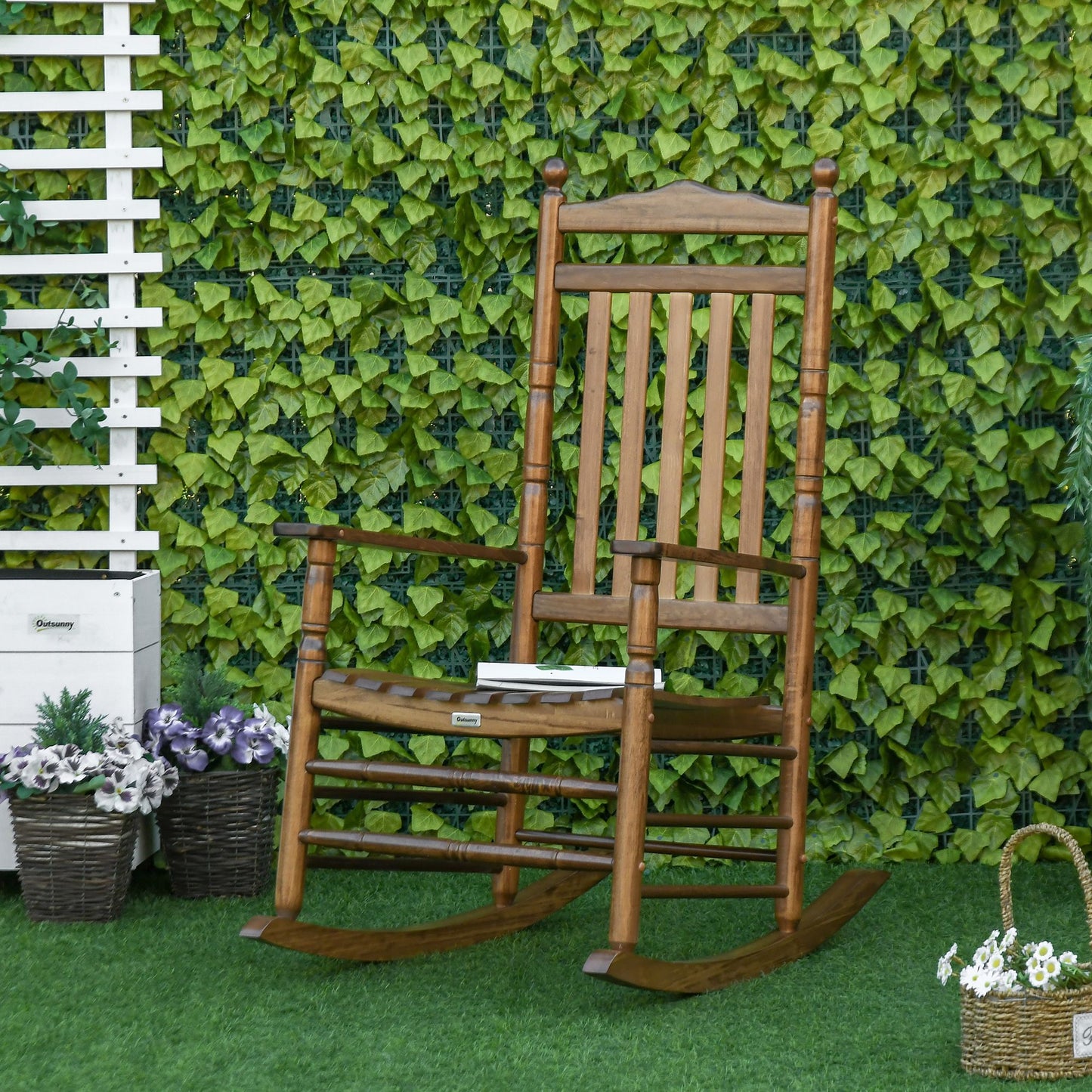 Outsunny Traditional Wooden Rocking Chair, Sturdy Porch Rocker for Outdoor Relaxation