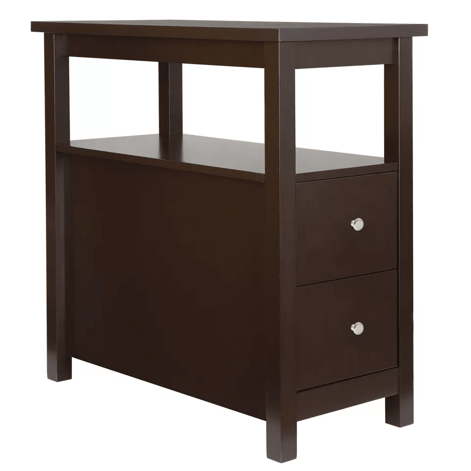 Chairside End Table With 2 Drawer And Shelf Narrow Side Table For Home Decor  Storage Reddish Brown 1