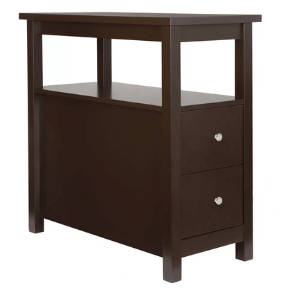 Chairside End Table With 2 Drawer And Shelf Narrow Side Table For Home Decor  Storage Reddish Brown 1