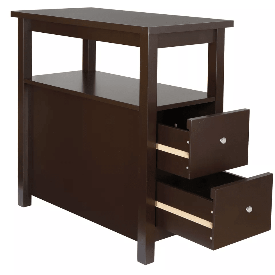 Chairside End Table With 2 Drawer And Shelf Narrow Side Table For Home Decor  Storage Reddish Brown 2