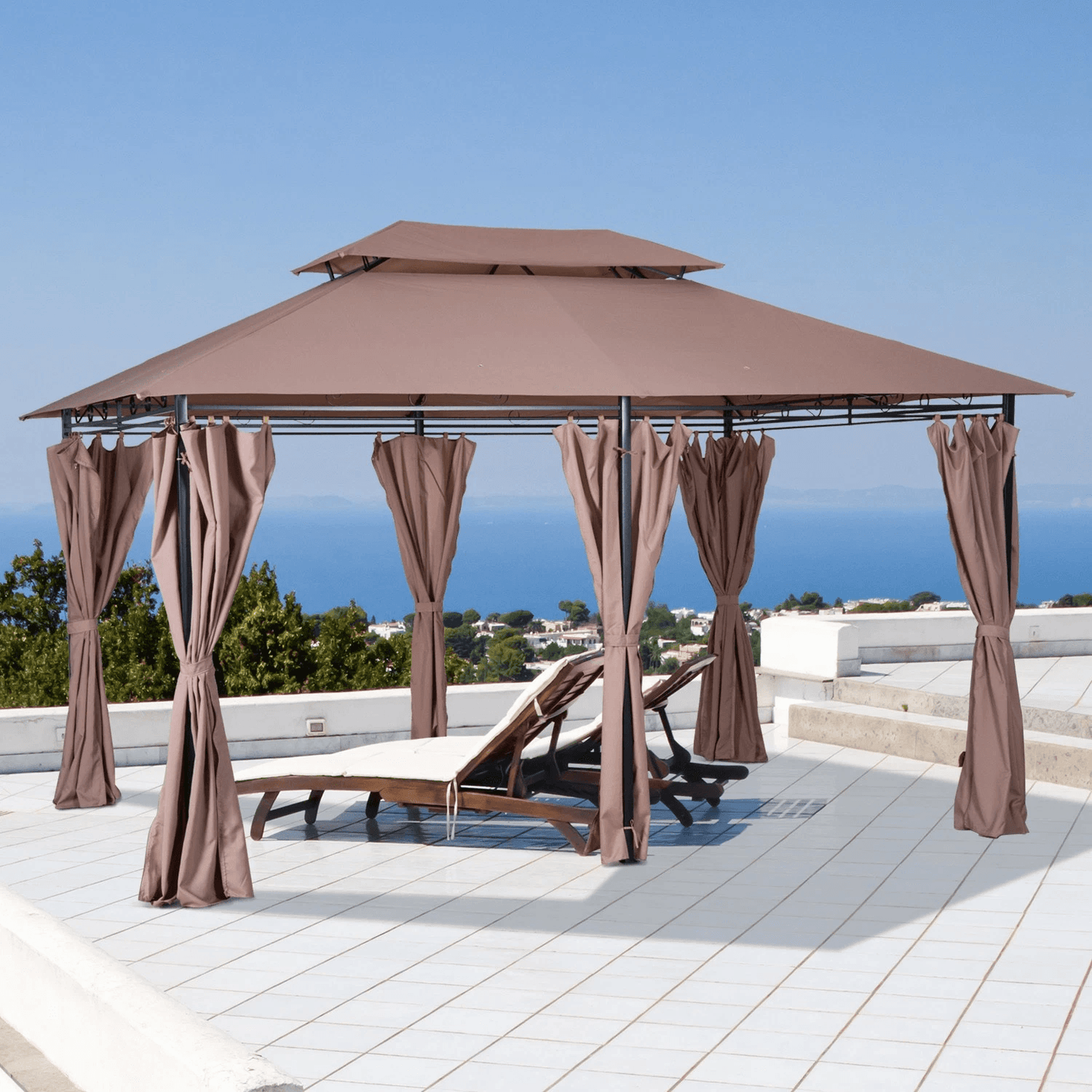 Outdoor 2-Tier Vented Canopy Steel Gazebo BBQ Party Tent Shelter Shade, Durable Patio Garden Pavilion for Outdoor Events
