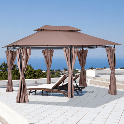 Outdoor 2-Tier Vented Canopy Steel Gazebo BBQ Party Tent Shelter Shade, Durable Patio Garden Pavilion for Outdoor Events