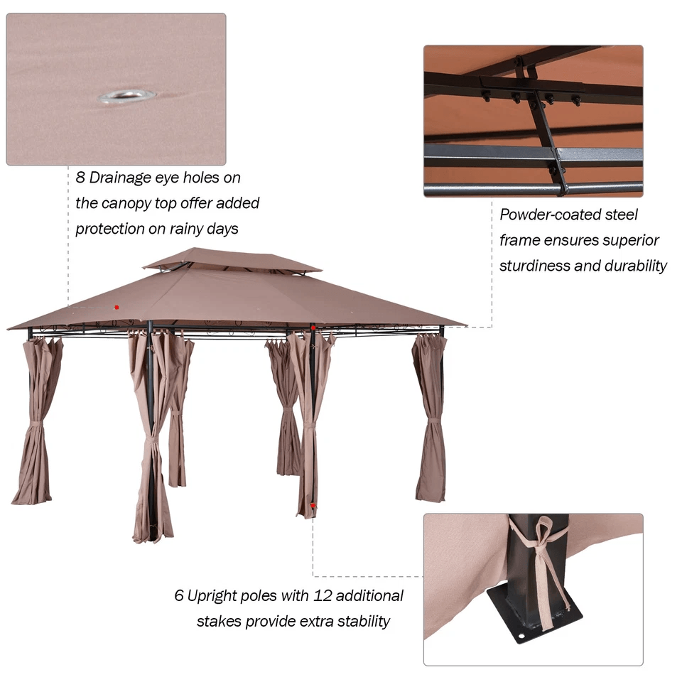 Outdoor 2Tier Vented Canopy Steel Gazebo BBQ Party Tent Shelter Shade Durable Patio Garden Pavilion 4