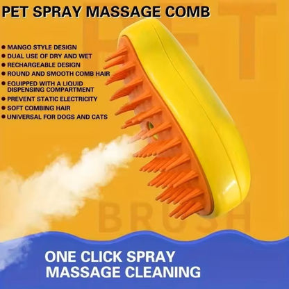 3 in 1 Steamy Pet Grooming Brush with Electric Spray for Detangling and Massage