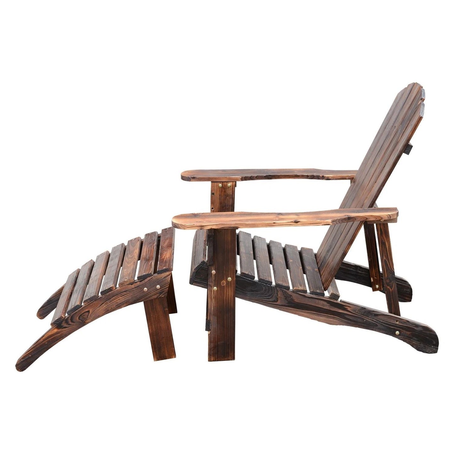 Solid Fir Wood Adirondack Chair Relaxing Patio Deck Lounger Beach Seat  Poolside Ottoman Combo 2