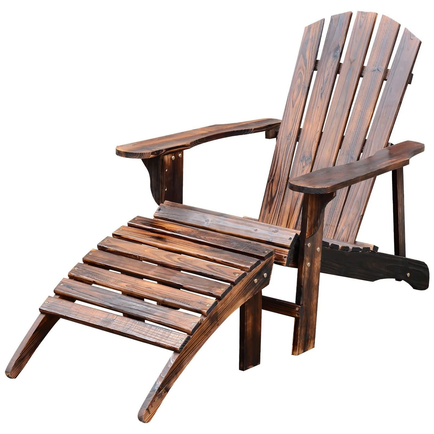 Solid Fir Wood Adirondack Chair Relaxing Patio Deck Lounger Beach Seat  Poolside Ottoman Combo 3