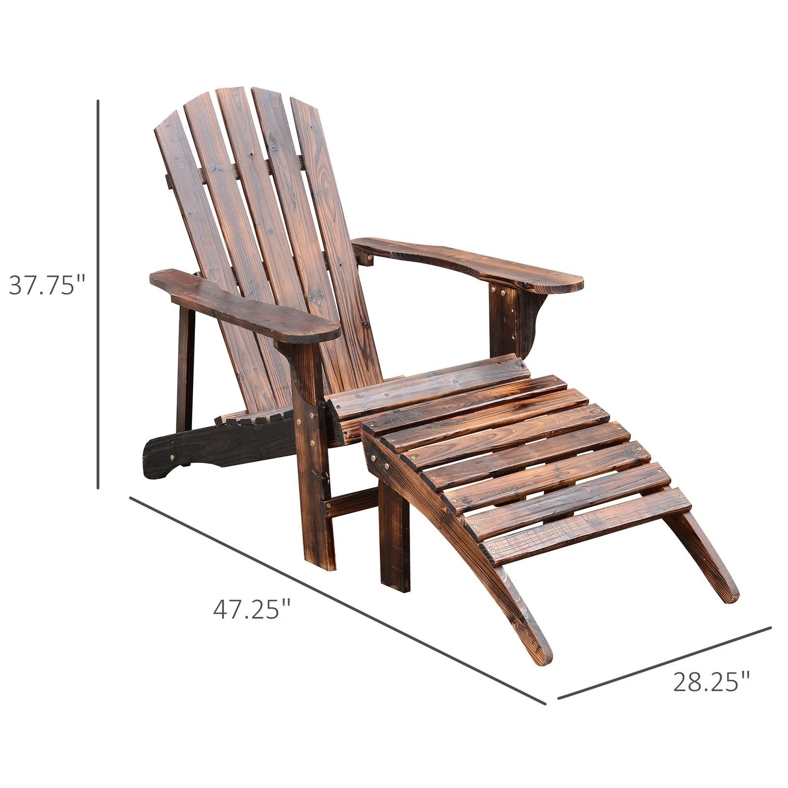 Solid Fir Wood Adirondack Chair Relaxing Patio Deck Lounger Beach Seat  Poolside Ottoman Combo 7