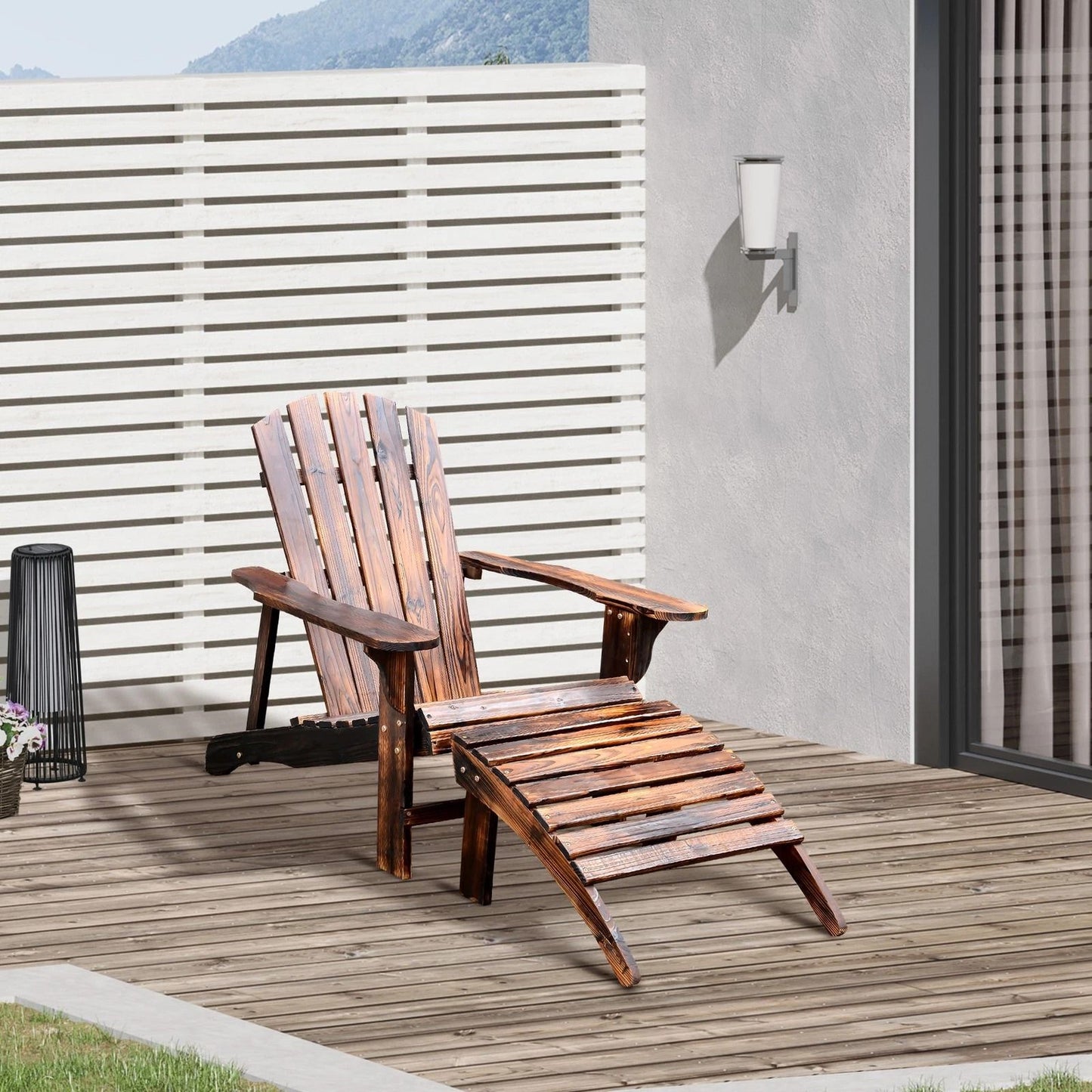 Solid Fir Wood Adirondack Chair Relaxing Patio Deck Lounger Beach Seat  Poolside Ottoman Combo 1