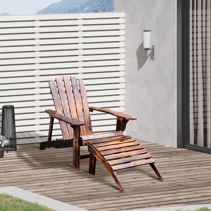 Solid Fir Wood Adirondack Chair Relaxing Patio Deck Lounger Beach Seat  Poolside Ottoman Combo 1