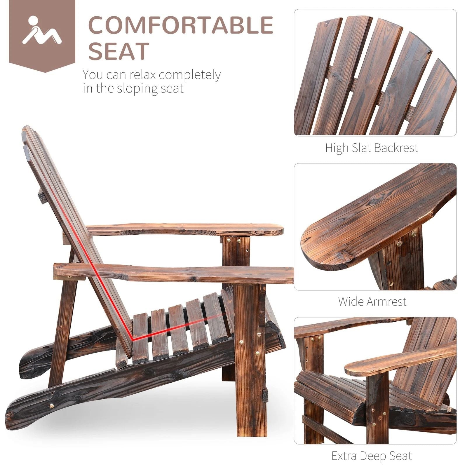 Solid Fir Wood Adirondack Chair Relaxing Patio Deck Lounger Beach Seat  Poolside Ottoman Combo 5