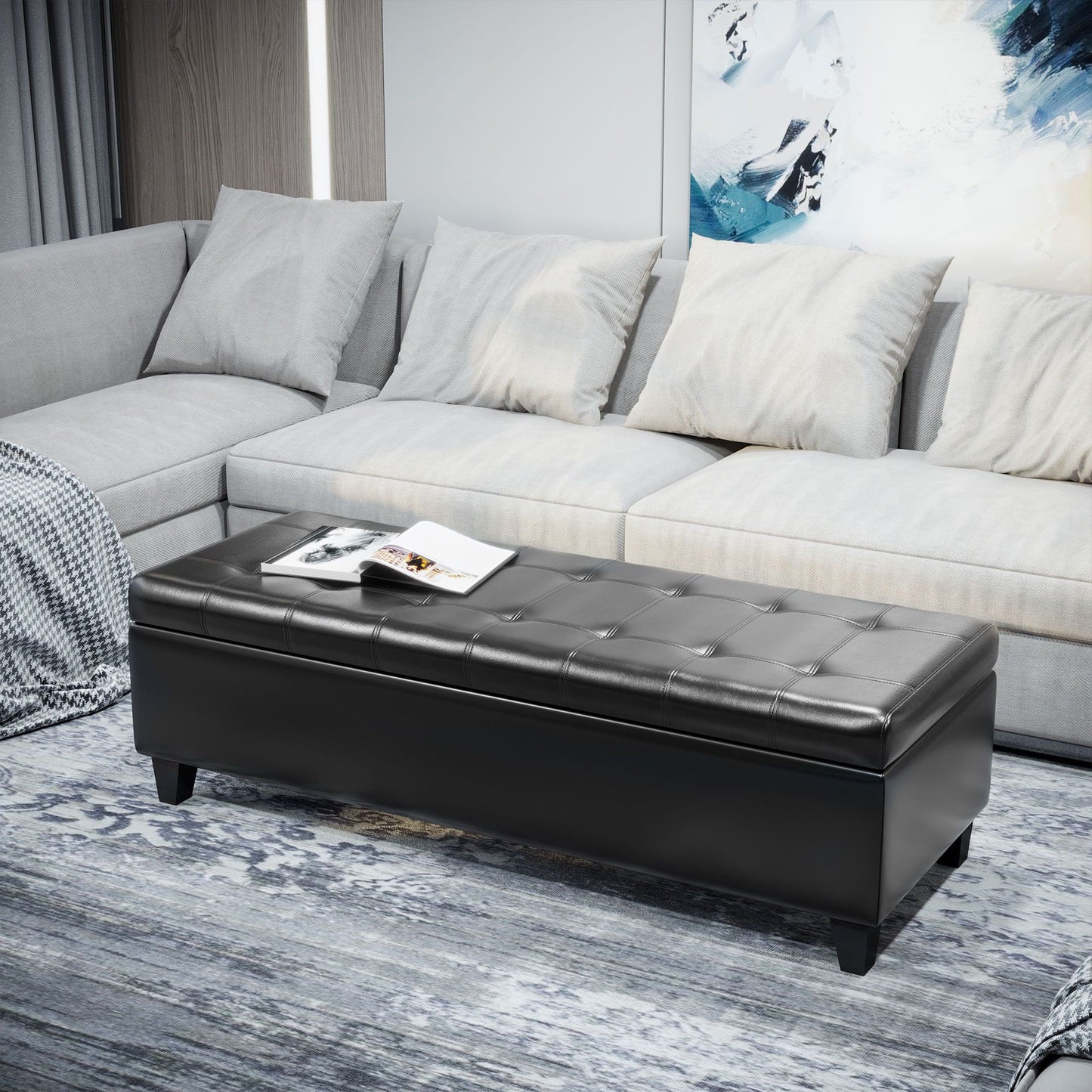 51 Tufted Top Storage Ottoman Bench  Large PU Leather Organizer Chair  Footstool With Ample Space 10