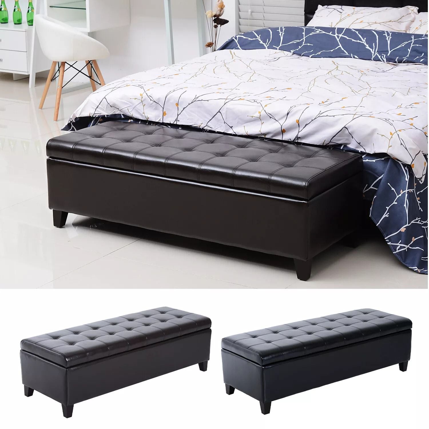 51 Tufted Top Storage Ottoman Bench  Large PU Leather Organizer Chair  Footstool With Ample Space 13