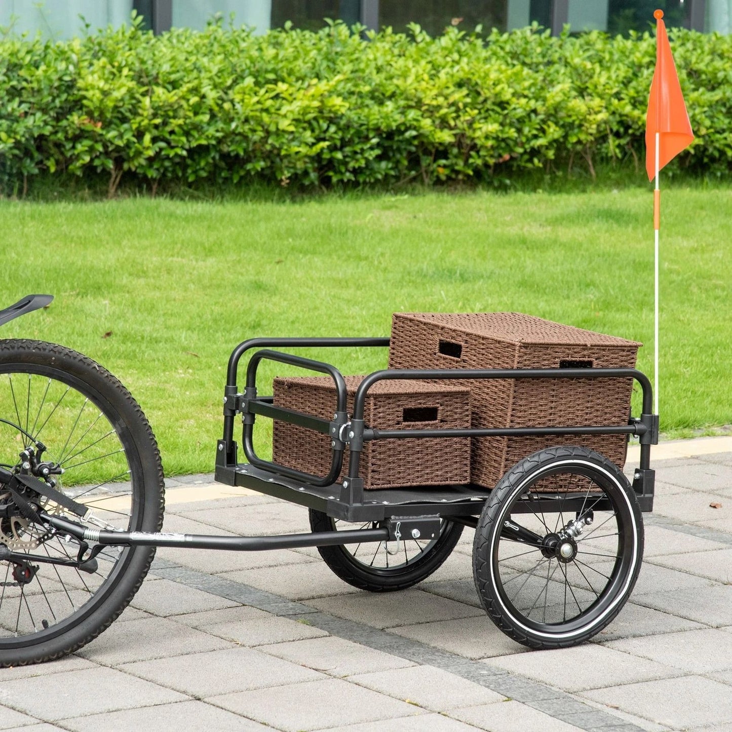Heavy-Duty Bike Cargo Trailer, 16" Big Wheels w/ Suspension | Bike Wagon for Hauling & Transport