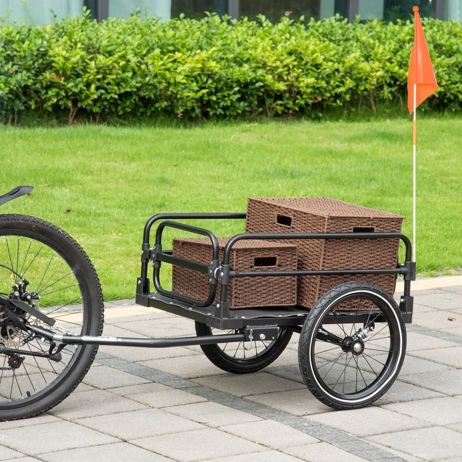 Heavy-Duty Bike Cargo Trailer, 16" Big Wheels w/ Suspension | Bike Wagon for Hauling & Transport